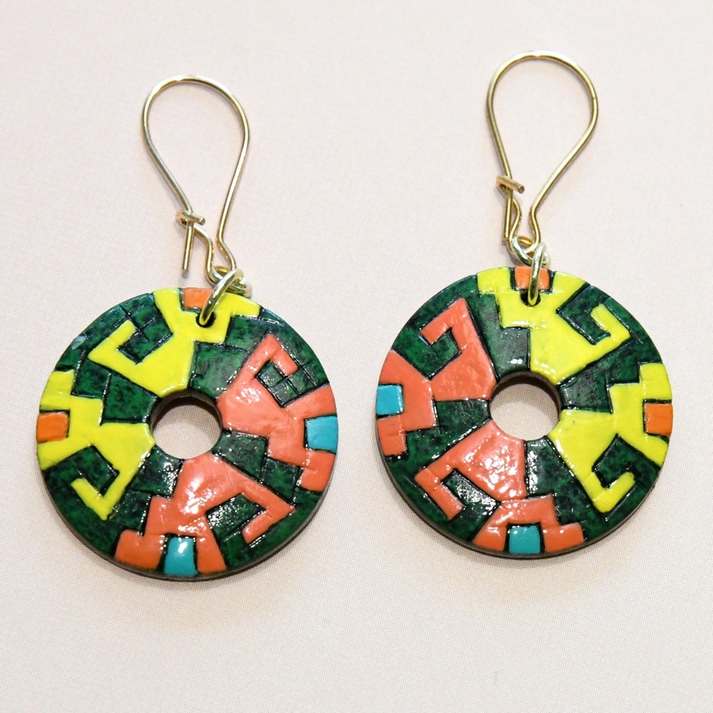 Hand-paint Coconut Shell Mayan Earrings